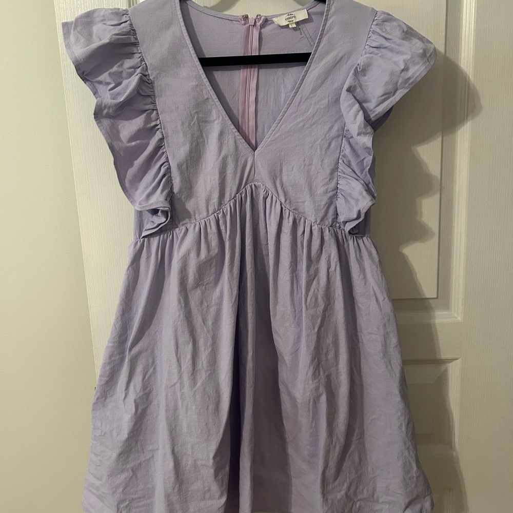 entro Lilac V-Neck Ruffle Sleeve Casual Dress